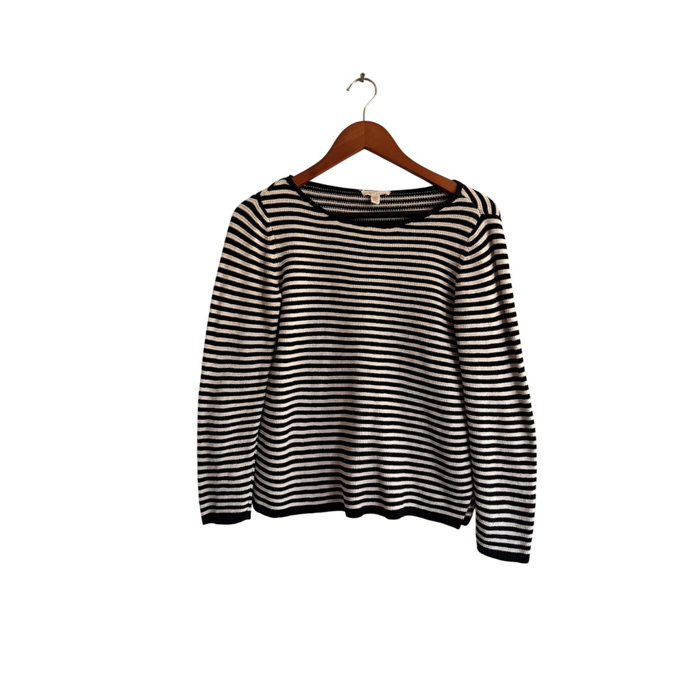 Eileen Fisher Striped Organic Cotton Italian Yarn Sweater Black White XS R18IAP